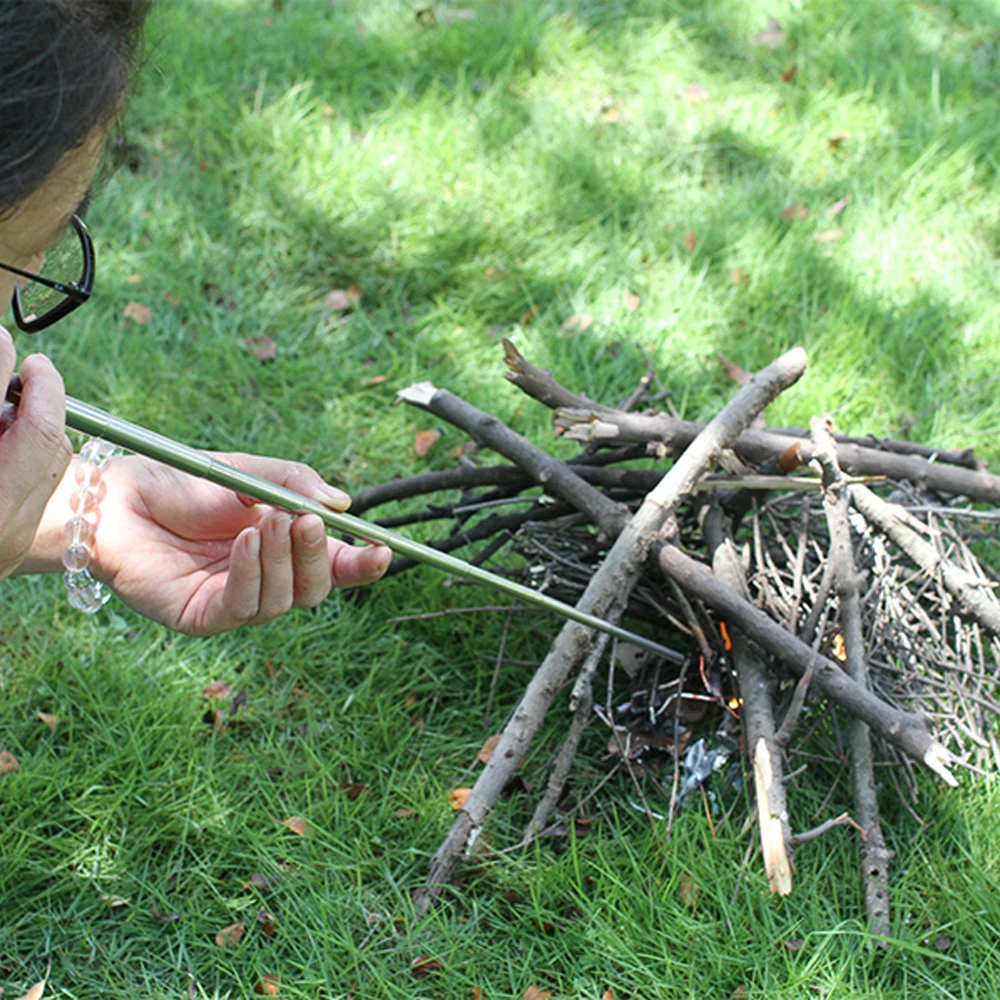야외 요리 블로우 파이어 튜브, 스테인레스 스틸 조절식 토치 포켓 벨로우 캠핑 블로우 파이어 스틱 생존 도구