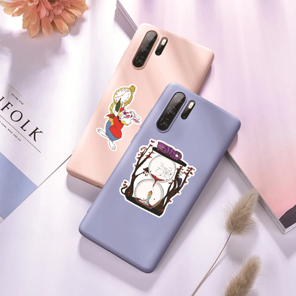 디즈니 영화 이상한 나라의 앨리스 스티커, 카와이 만화 데칼 그래피티 노트북 휴대폰 문구 스티커, 어린이 장난감, 10 개, 30 개, 50 개