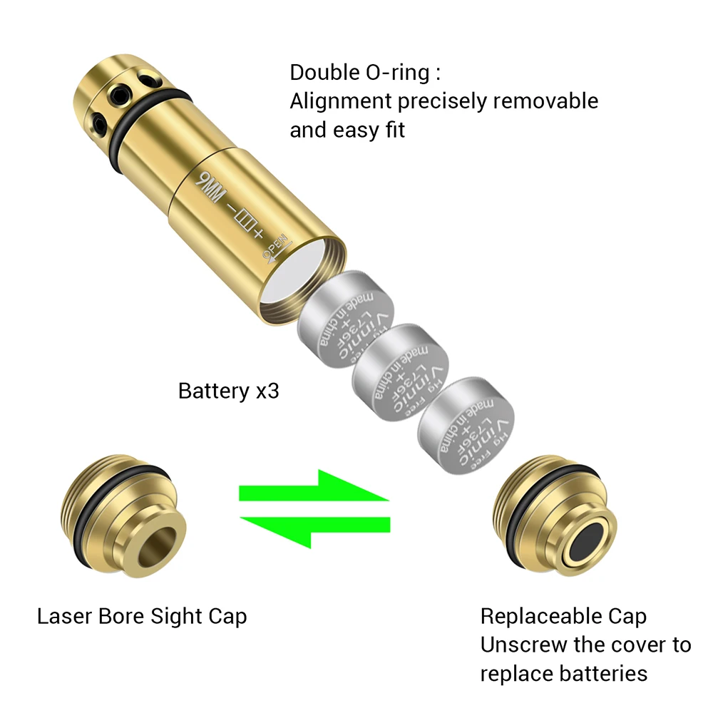 건식 사격 훈련용 레이저 총알, 이중 목적 레이저 포인터, 레이저 보어 사이트, 9mm x 19mm, 2 in 1