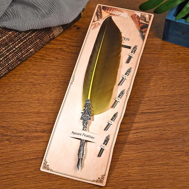 BNB 멀티 컬러 크리에이티브 빈티지 깃털 펜촉, 조각 꽃 바디 라운드 딥 워터 펜, 학생 필기 만년필, 휴일 선물