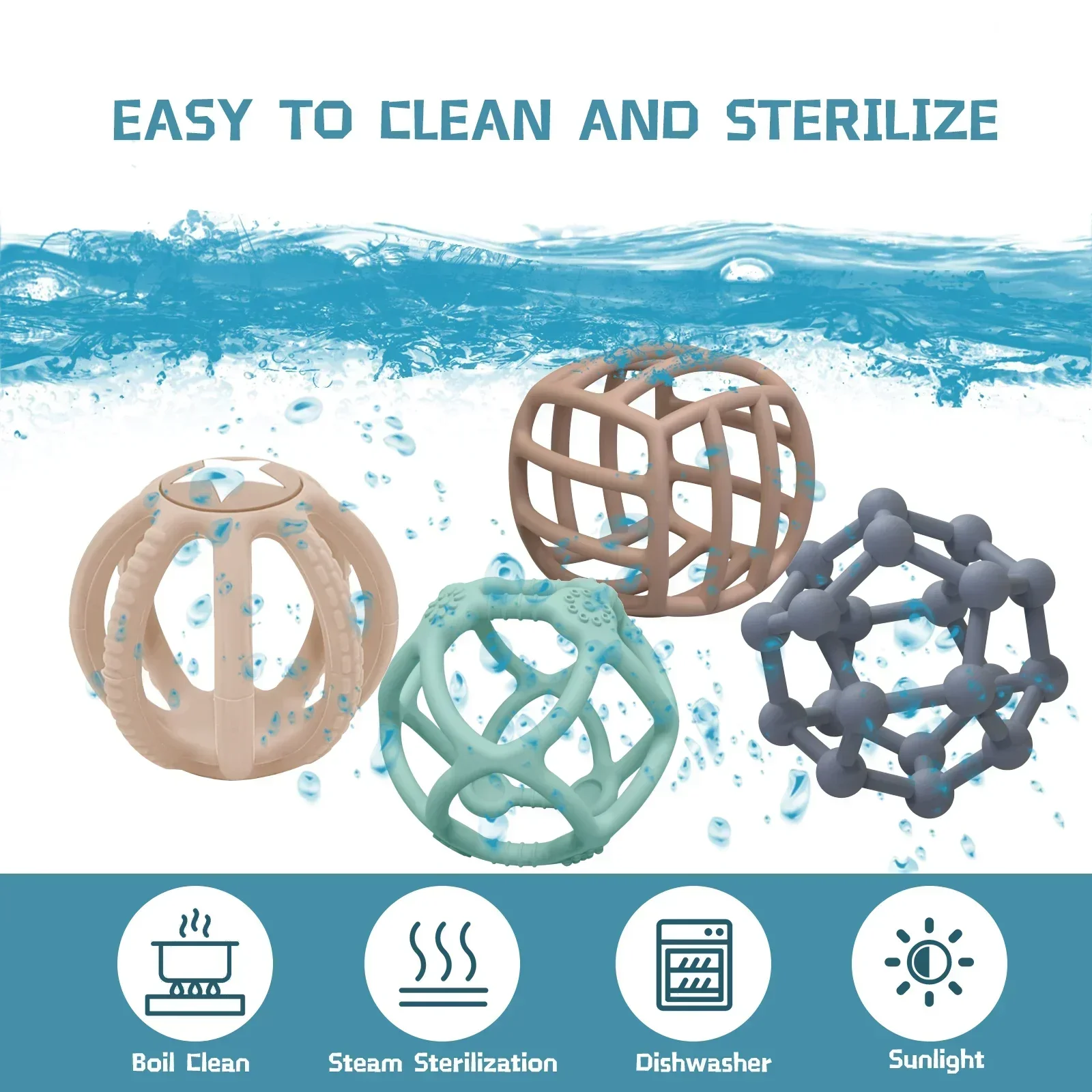 WOLIFE 아기용 실리콘 치발기, 다채로운 실리콘 씹는 치발기 공, 청소하기 쉬운 아기 선물, BAP 무료, 1PC