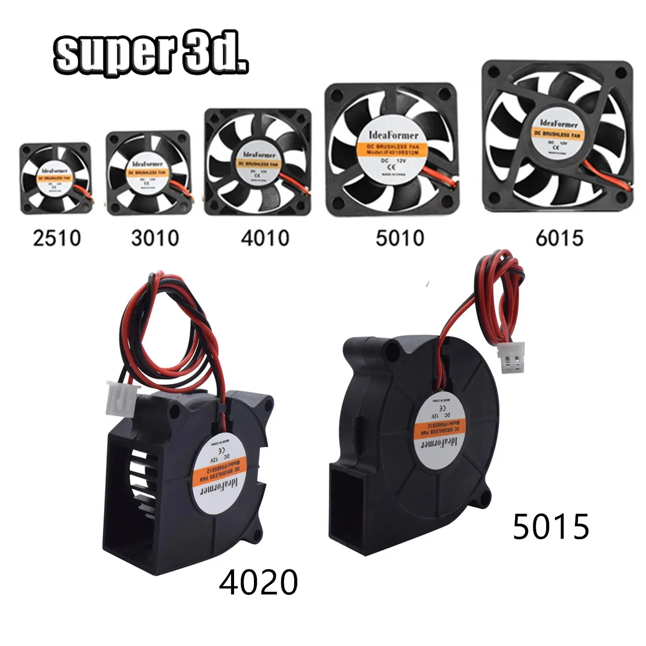 냉각 선풍기 원심 송풍기 선풍기, 3D 프린터 액세서리용 브러시리스 2 와이어 냉각 선풍기, 3010, 4010, 5015, 5010, DC, 5V, 12V, 24V title=냉각 선풍기 원심 송풍기 선풍기, 3D 프린터 액세서리용 브러시리스 2 와이어 냉각 선풍기, 3010, 4010, 5015, 5010, DC, 5V, 12V, 24V 