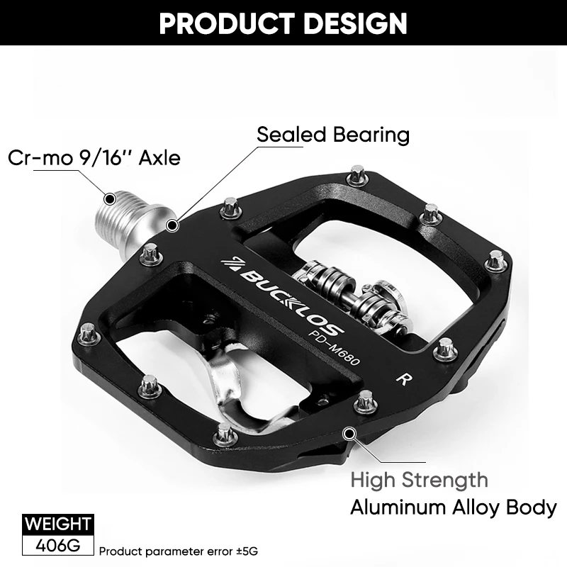 BUCKLOS MTB 자전거 클릿 페달, 플랫 듀얼 기능 페달, 산악 자전거 페달 핏, SPD 시스템 베어링, 자전거 플랫폼 페달