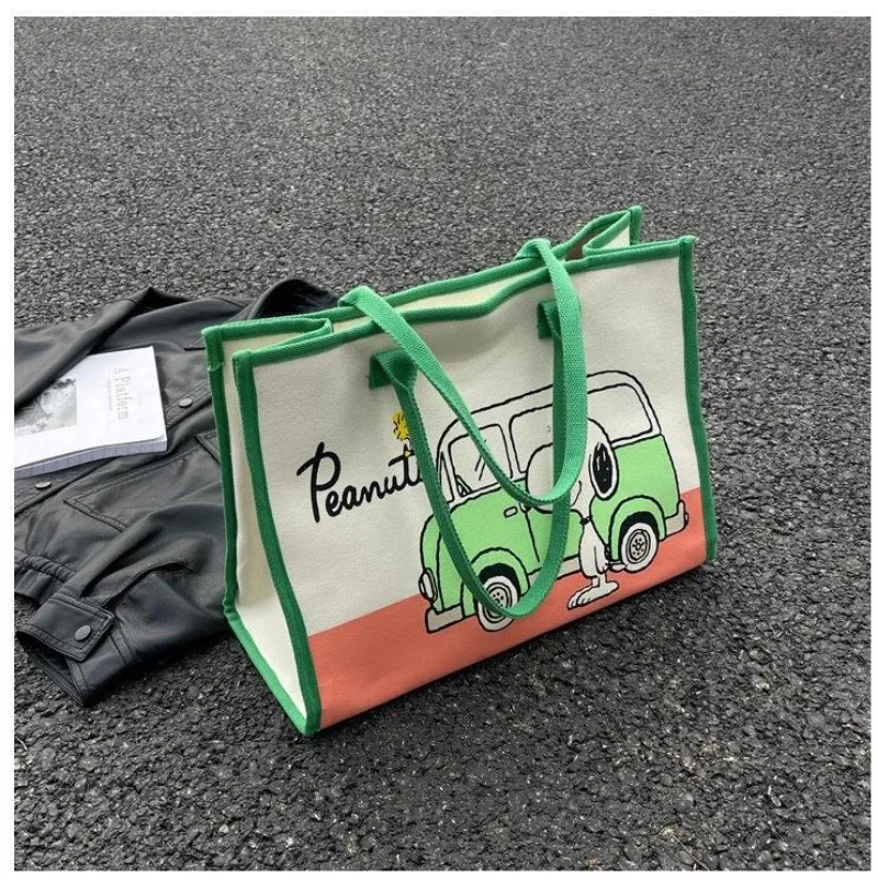 카와이 스누피 토트백, 캔버스 가방, 대용량 만화 여성 패션, 휴대용 PU 귀여운 인쇄 쇼핑백