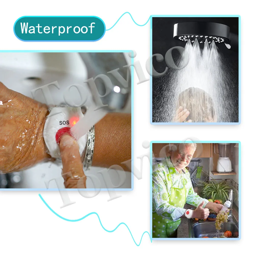 Topvico 노인용 홈 보안 경보 시스템, 패닉 단추, RF 433mhz SOS 비상 단추 알람 시계 팔찌, 1 개, 2 개