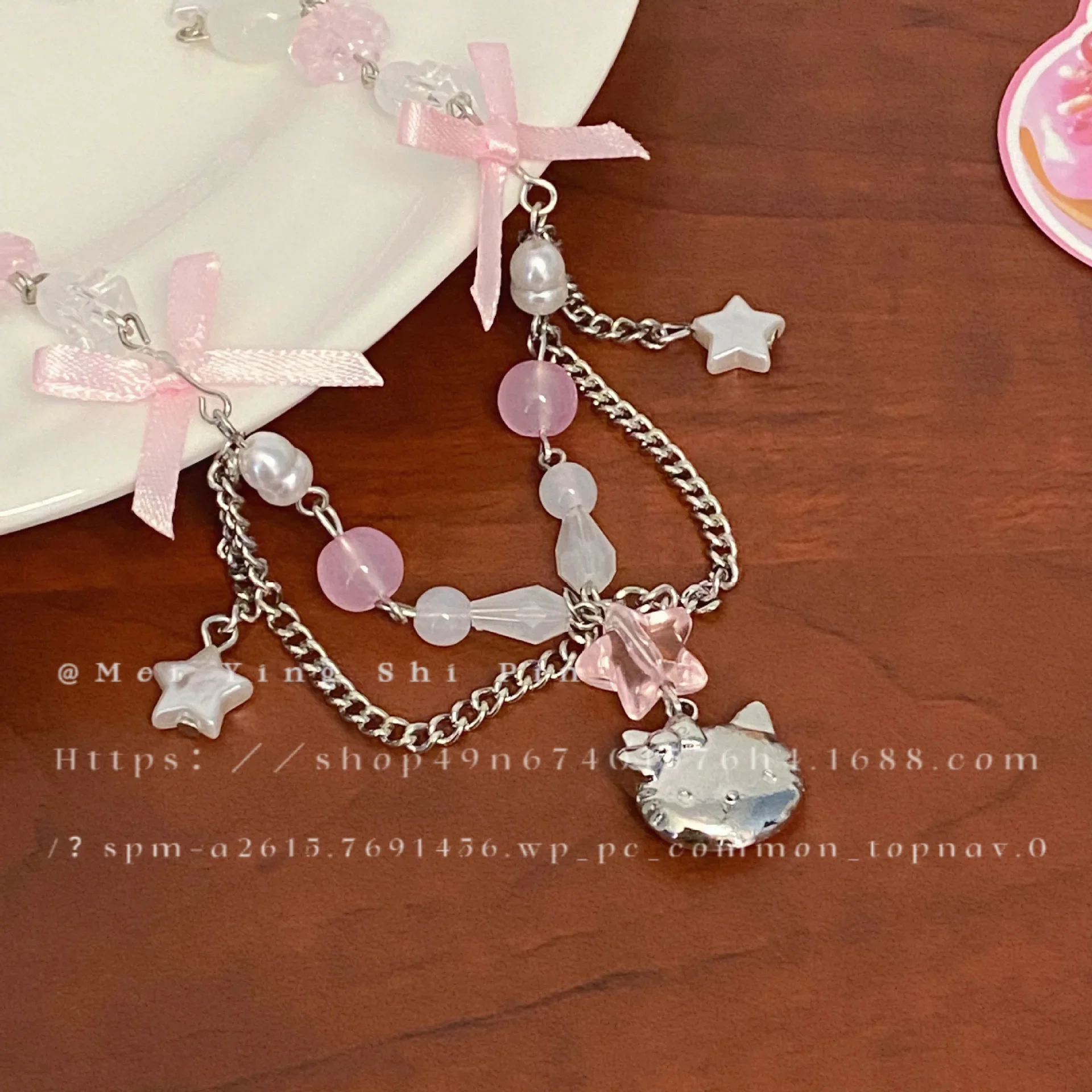 산리오 헬로 키티 활 비즈 목걸이, 귀여운 소녀 하트, Y2k 스타 태슬 목걸이, 여성 쇄골 체인, 우아한 매력 쥬얼리 선물