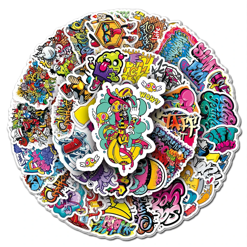 멋진 거리 힙합 스타일 그래피티 스티커 10/30/50 개, 만화 PVC 데칼 클래식 장난감 DIY 가방 냉장고 전화 스케이트 보드 선물