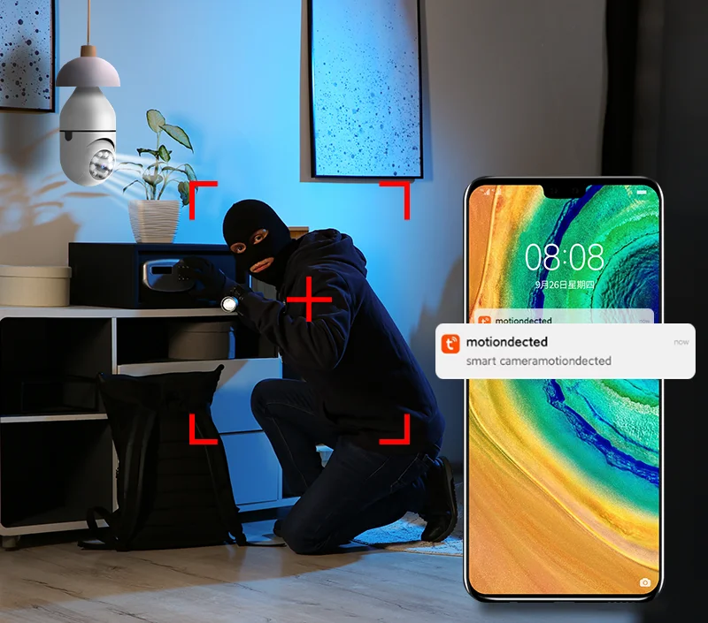 투야 5G 와이파이 E27 전구 감시 카메라, IPTV 야간 투시경, 자동 인간 추적, 스마트 홈 보안 보호 CCTV, 2MP