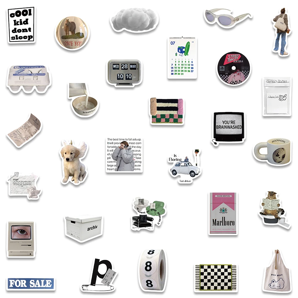 인스 스타일 빈티지 스티커, 한국 만화 미학 데칼, 전화 스크랩북 노트북 냉장고 자동차 그래피티 스티커, 어린이 장난감, 57 개