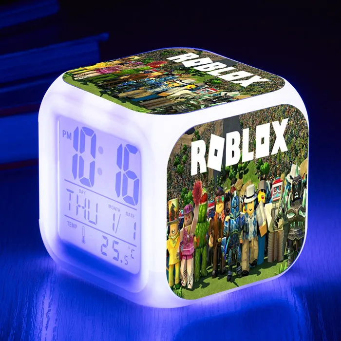 ROBLOX LED 디지털 알람 시계, 패션 전자 시계, 다기능 디지털 알람 온도계, 빛나는 큐브, 7 가지 색상, 어린이 title=ROBLOX LED 디지털 알람 시계, 패션 전자 시계, 다기능 디지털 알람 온도계, 빛나는 큐브, 7 가지 색상, 어린이 