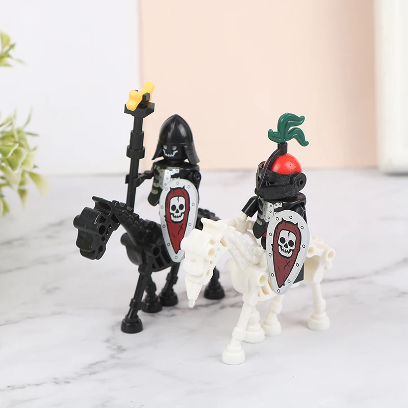 중세 성 기사 피규어, 십자군 로마 군인, 스파르타쿠스 전사, 글라디투스 해골, 말 방패 빌딩 블록 장난감