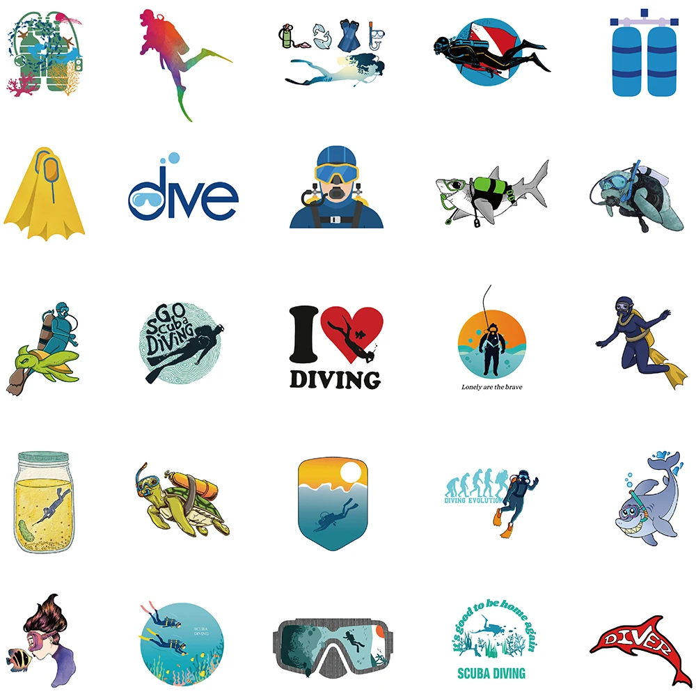 다이빙 스포츠 만화 스티커, 노트북 물병 어린이 장난감, 비닐 방수 그래피티 스케이트보드 자동차 데칼, 50 개