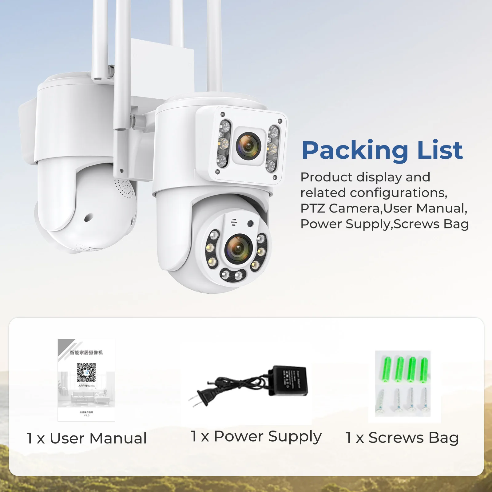 와이파이 PTZ 듀얼 렌즈 방수 감시 카메라, 8MP 4K IP 카메라, 자동 추적 컬러 IR 야간 투시경, 보안 보호 CCTV