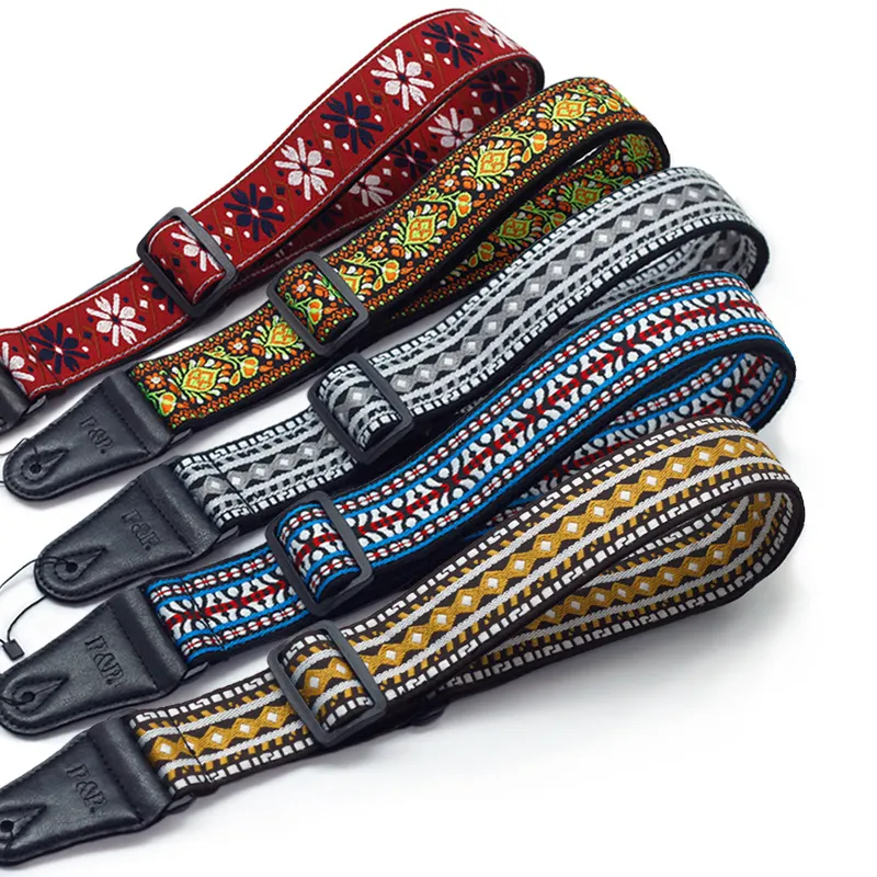 자수 기타 스트랩, 부드러운 빈티지 꽃, 조절 가능한 코튼 벨트 및 가죽 헤드, 기타 악기 도매 title=자수 기타 스트랩, 부드러운 빈티지 꽃, 조절 가능한 코튼 벨트 및 가죽 헤드, 기타 악기 도매