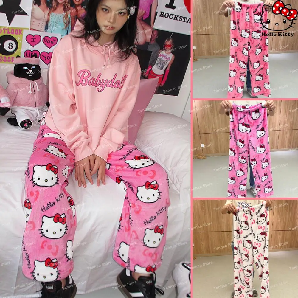 귀여운 헬로 키티 산리오 플란넬 잠옷 바지, 만화 애니메이션 가을 겨울 가정 의류, 부드러운 캐주얼 바지, 소녀 생일 선물 title=귀여운 헬로 키티 산리오 플란넬 잠옷 바지, 만화 애니메이션 가을 겨울 가정 의류, 부드러운 캐주얼 바지, 소녀 생일 선물 