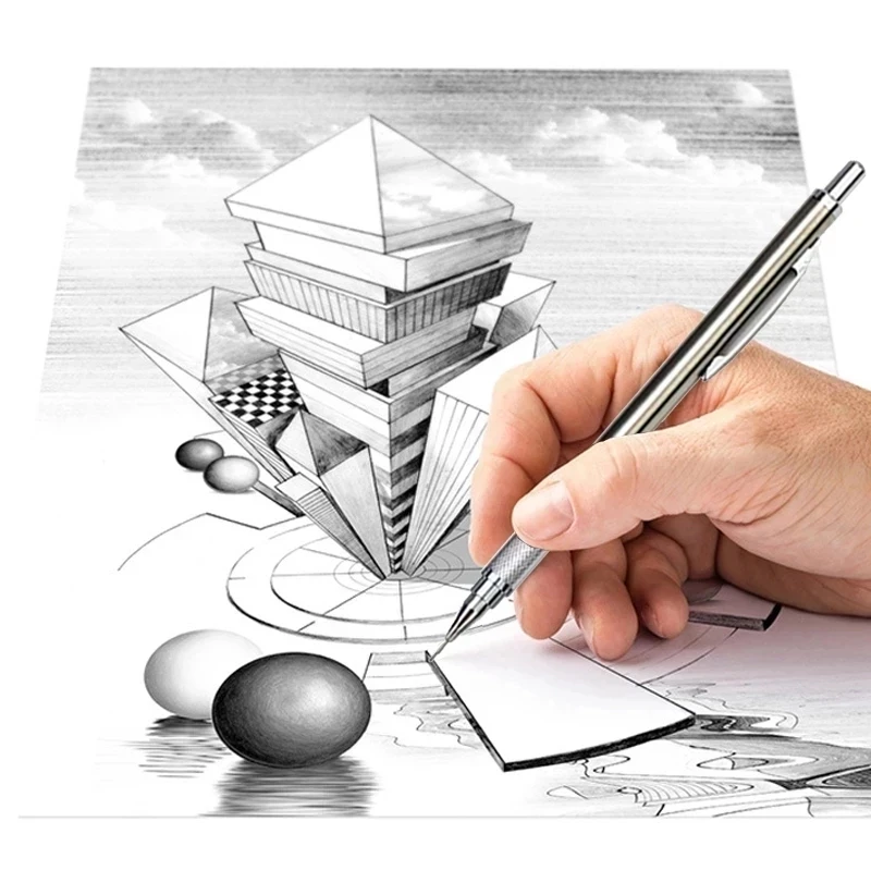 금속 드로잉 연필 세트, 0.5 0.7 0.9 2.0mm, 2B 아트 스케치, 필기구, 기계식 연필, 스테인레스 스틸 및 구리 소재, 2 개/묶음