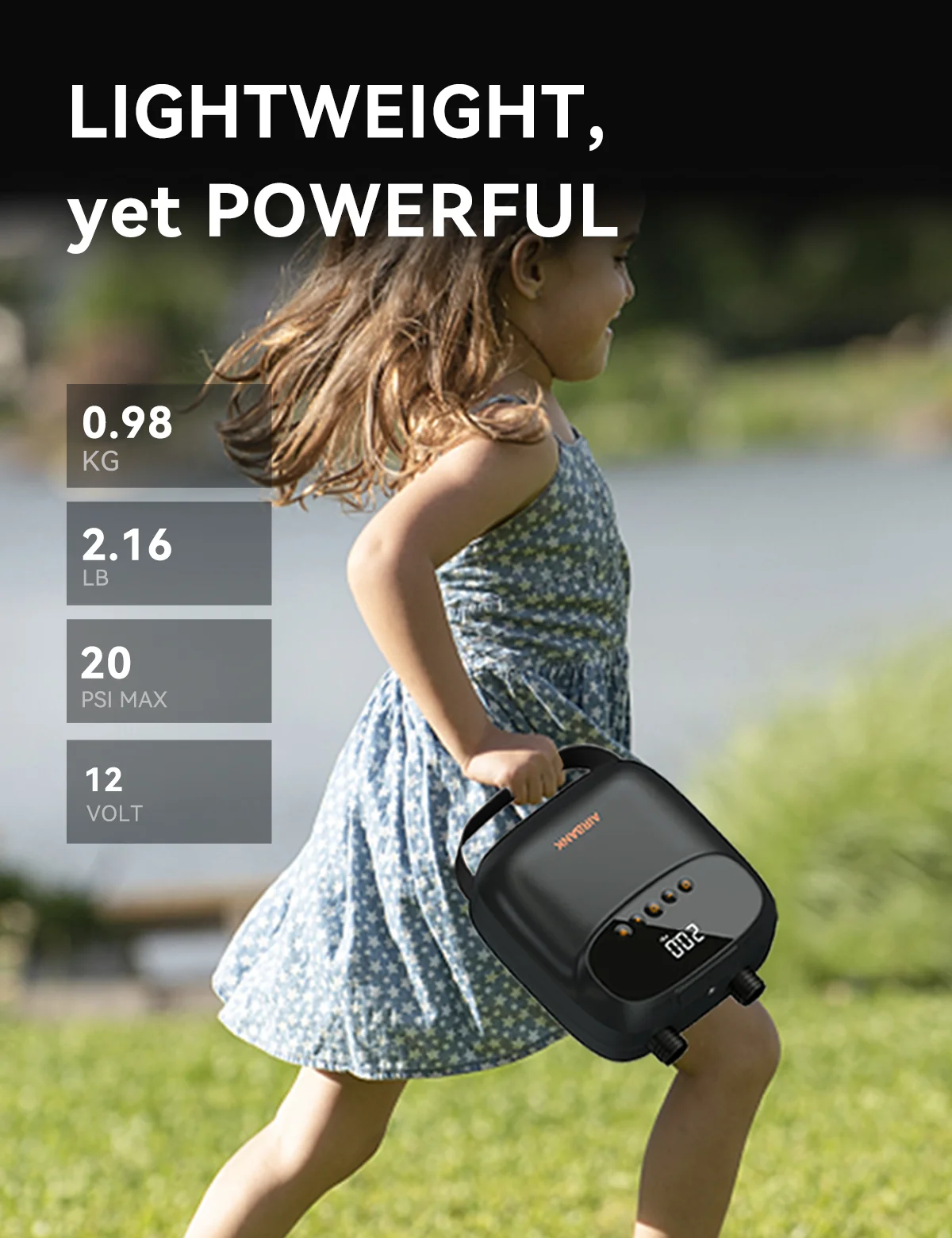 에어뱅크 D13 SUP 펌프, 패들 보드 펌프, 팽창식 보트 카약 자동차 액세서리, 12V MAX 20PSI 전기 공기 펌프