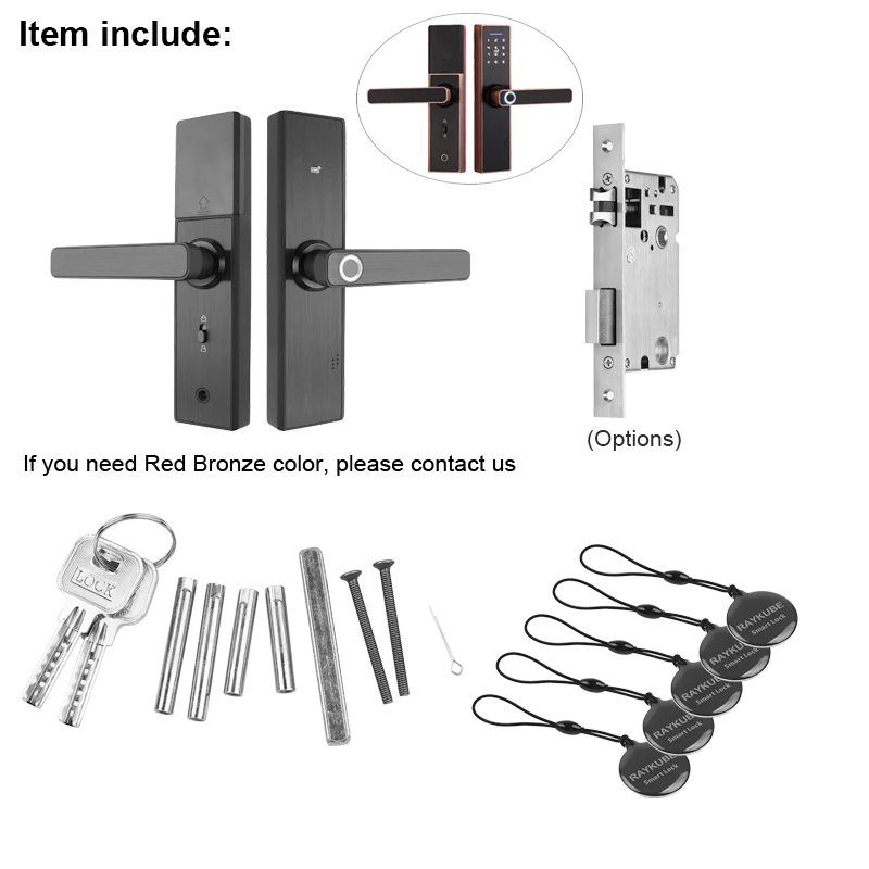 RAYKUBE-Wifi 전자 도어 잠금 장치, Tuya 앱 원격/생체 인식 지문/스마트 카드/암호/키 잠금 해제 FG5 Plus/ H4