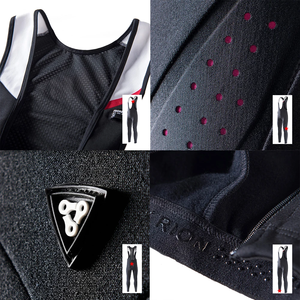 RION-남성용 겨울 보온 양모 사이클링 빕 팬츠, 산악 자전거 지퍼 사이클링 타이즈, 프로 팀 젤 패딩 MTB 자전거 롱 팬츠