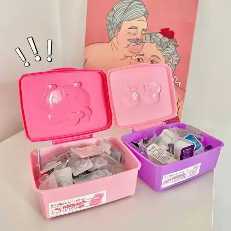 귀여운 산리오 마이 멜로디 애니메이션 귀여운 클램셸 면봉, 면봉 패드, 문구류 헤드피스 보관함, 여아용 선물 장난감