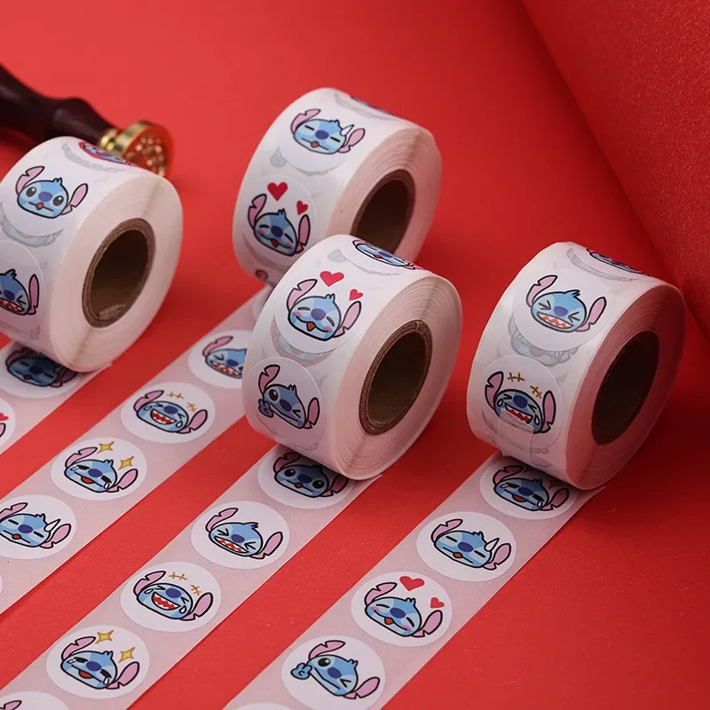 디즈니 스티치 씰링 스티커, 귀여운 만화 애니메이션 릴로 및 스티치 스티커, 라운드 DIY 장식 앨범 일기 라벨, 롤 당 500 개