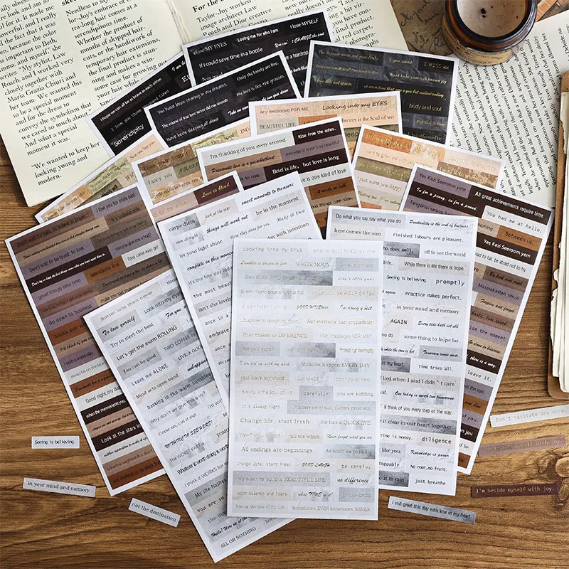 빈티지 스크랩북 스티커, 금박 콜라주 정크 저널, DIY 일기 문구 단어, 영감 장식 스티커, 4 개/팩 title=빈티지 스크랩북 스티커, 금박 콜라주 정크 저널, DIY 일기 문구 단어, 영감 장식 스티커, 4 개/팩 