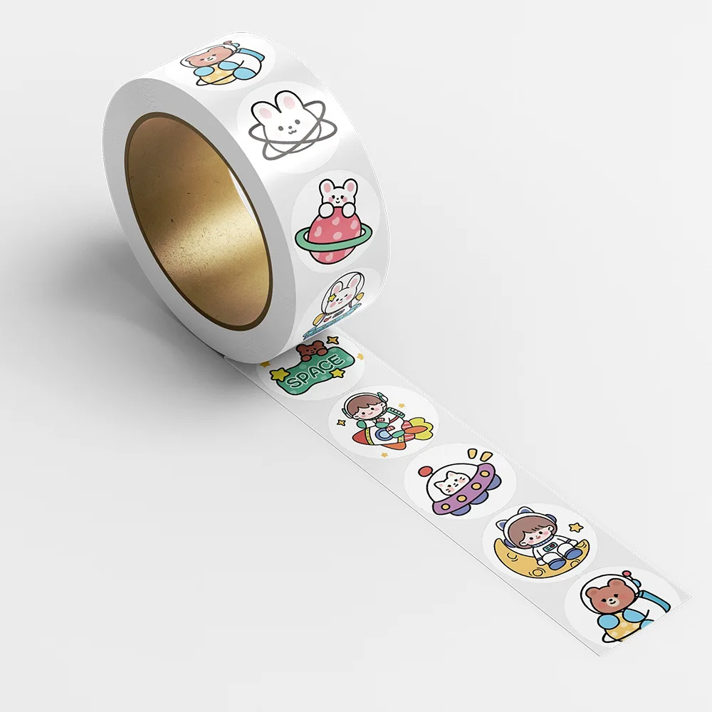 한국 귀여운 동물 스티커 롤 봉투, 칭찬 보상 학생, 작업 라벨, 카와이 문구 씰 라벨, 2.5cm, 100-500 개
