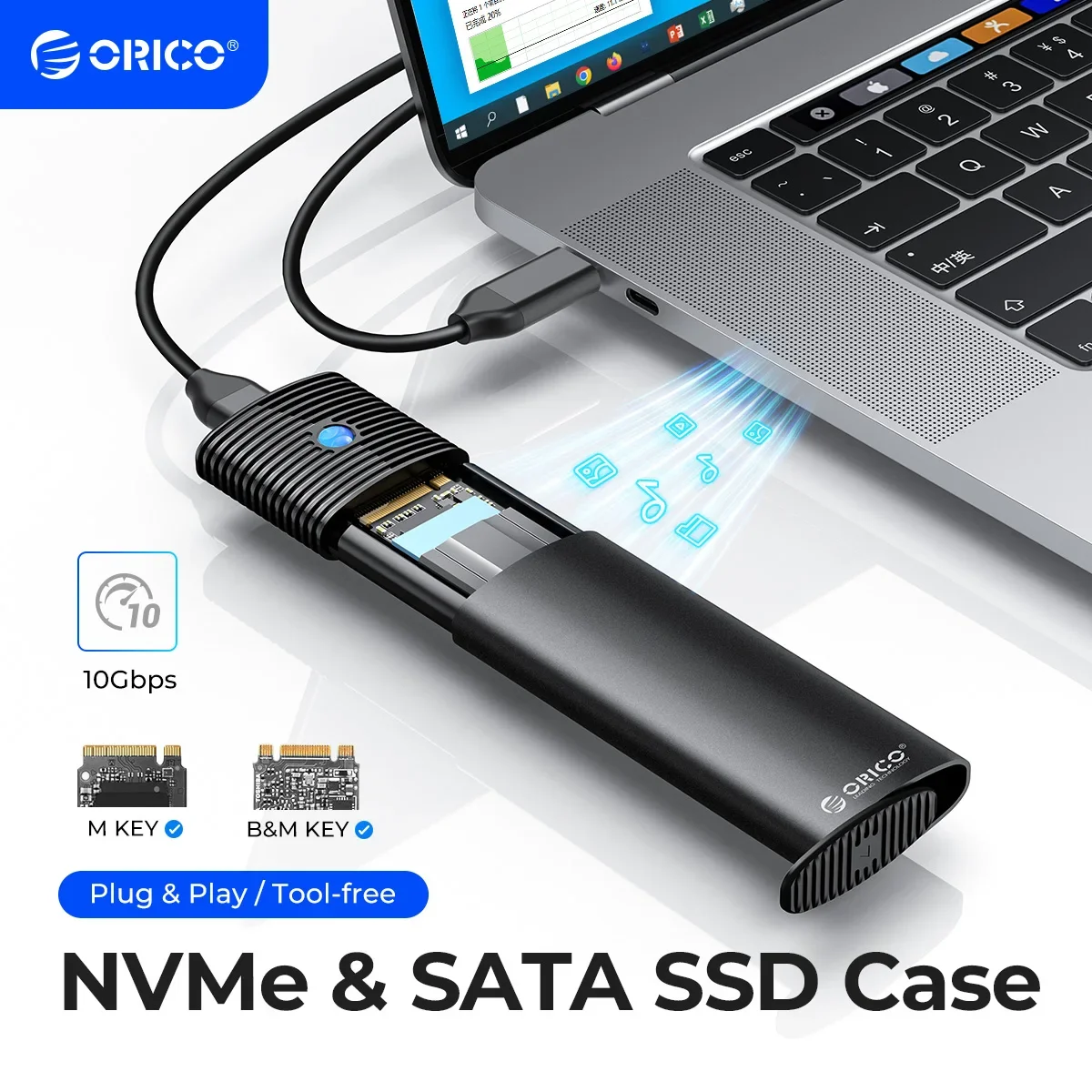 ORICO M2 SSD 인클로저 NVMe NGFF 10Gbps PCIe M.2 SSD 케이스 휴대용 USB C 3.2 Gen2, 도구 프리 외부 어댑터, 금속 방열판 포함 title=ORICO M2 SSD 인클로저 NVMe NGFF 10Gbps PCIe M.2 SSD 케이스 휴대용 USB C 3.2 Gen2, 도구 프리 외부 어댑터, 금속 방열판 포함 