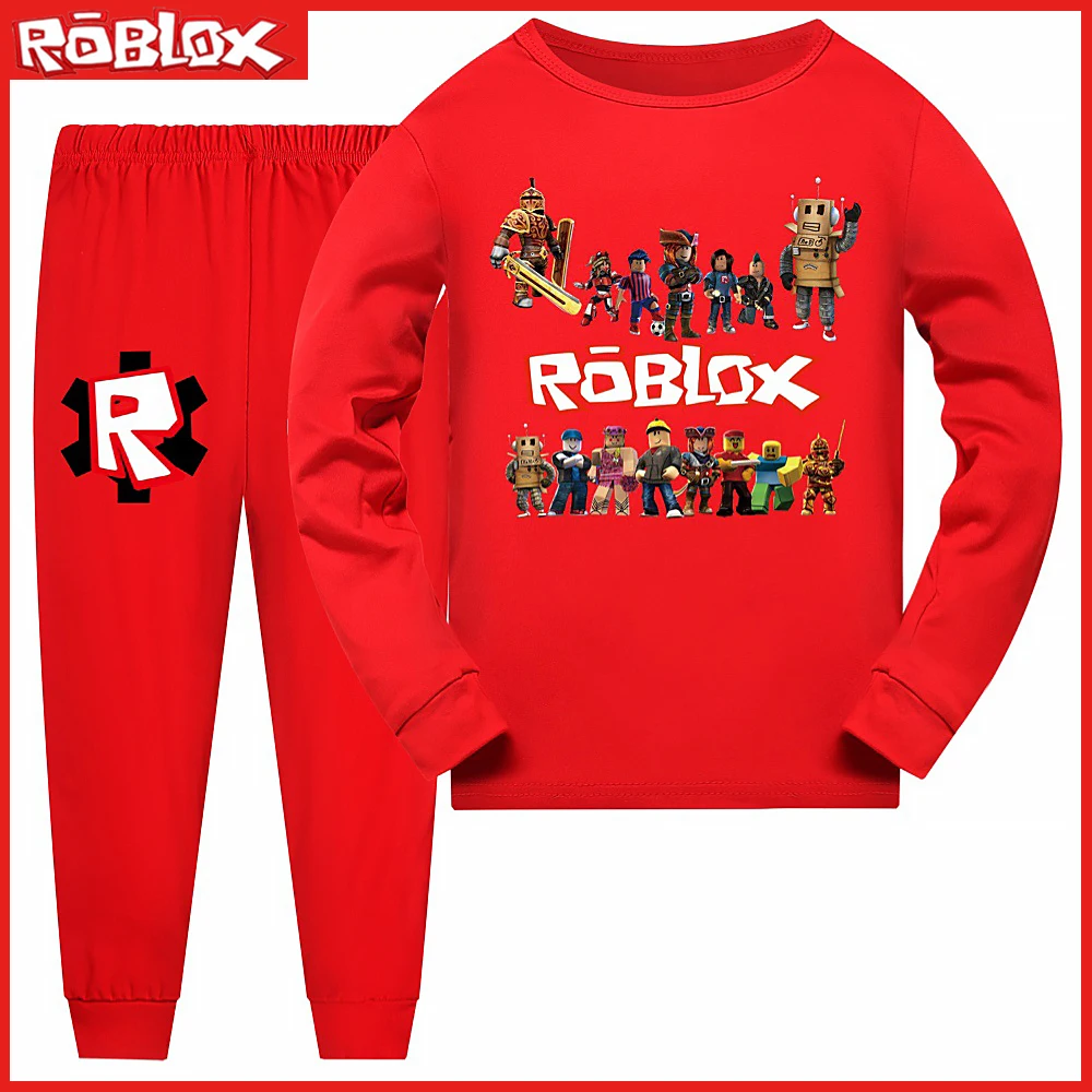 Roblox 게임 애니메이션 인쇄 소년 소녀 긴 소매 바지 파자마 세트, 캐주얼 트렌드, 생일 크리스마스 선물, 2 개, 110-170cm, 신제품