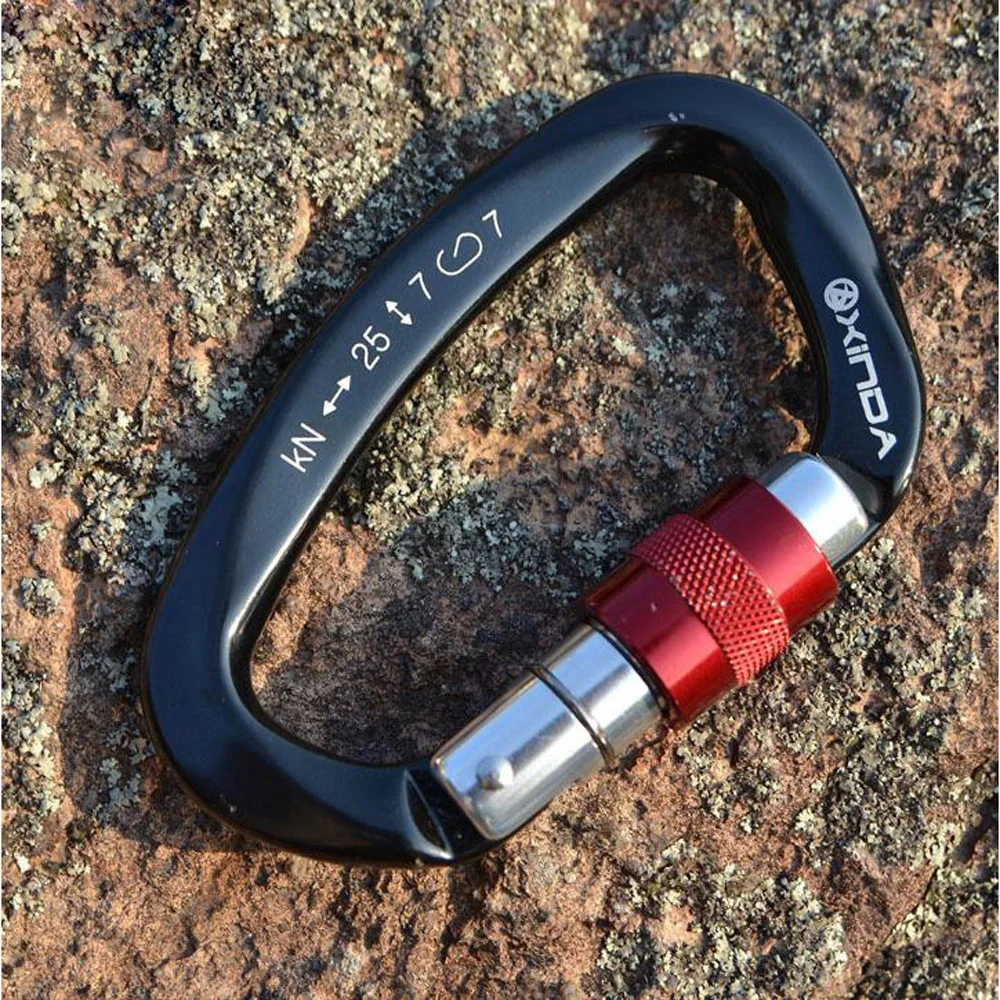 XINDA-25KN 등산 동굴 탐험 암벽 등반 카라비너 D 모양 안전 마스터 나사 잠금 버클, 에스컬레이드 장비