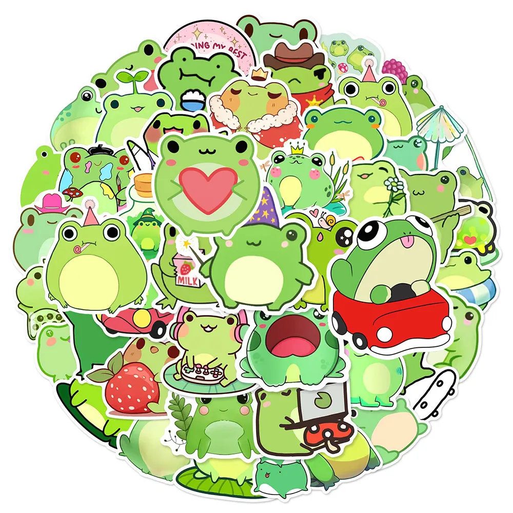 만화 귀여운 개구리 DIY 그래피티 스티커 팩, 어린이 노트북 스크랩북 노트북 벽 자동차 문구 일기, 어린이 데칼, 10/50 개