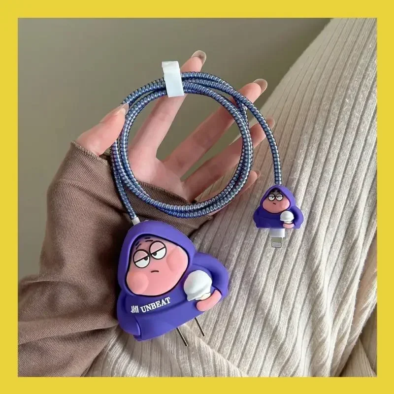 귀여운 애니메이션 충전기 케이스, 귀여운 패트릭 스타 만화, 창의적인 아이폰 데이터 케이블 보호 케이스, 달콤한 생일 선물, 20W