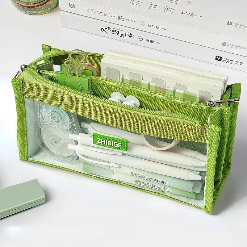 여아용 대용량 필통, 투명 펜 케이스, 지퍼 파우치, 학용품, 6 겹 문구 용품