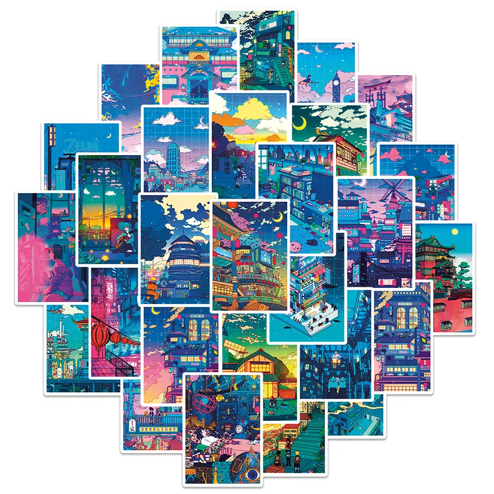 귀여운 아트 스트리트 야경 만화 스티커, 미적 인스스 데칼, 스크랩북 휴대폰 노트북 수하물 벽 스티커, 어린이 장난감, 10 30 50 개 title=귀여운 아트 스트리트 야경 만화 스티커, 미적 인스스 데칼, 스크랩북 휴대폰 노트북 수하물 벽 스티커, 어린이 장난감, 10 30 50 개 