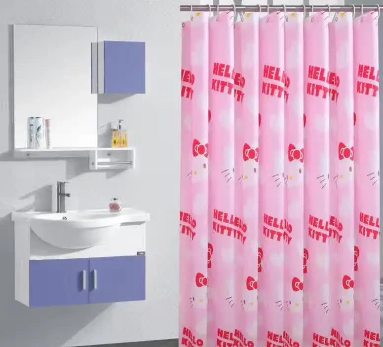카와이 산리오 헬로키티 샤워 커튼 목욕 커튼 방수 욕실 장식 3D 인쇄 천공 없음 홈 인테리어