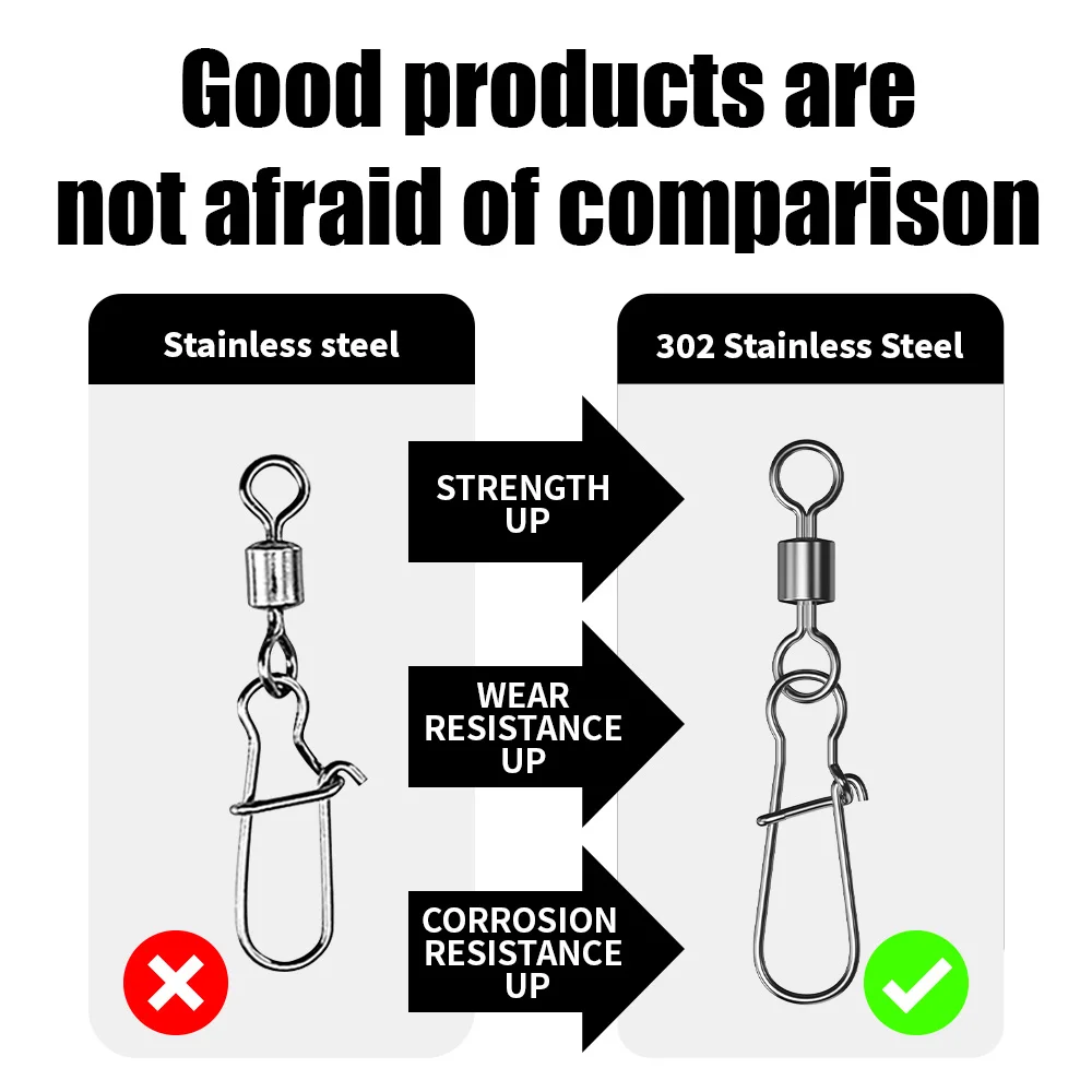 파이크 낚시 액세서리 커넥터 핀 베어링 롤링 회전 스테인레스 스틸 스냅 피쉬 훅 루어 회전 태클 50 개