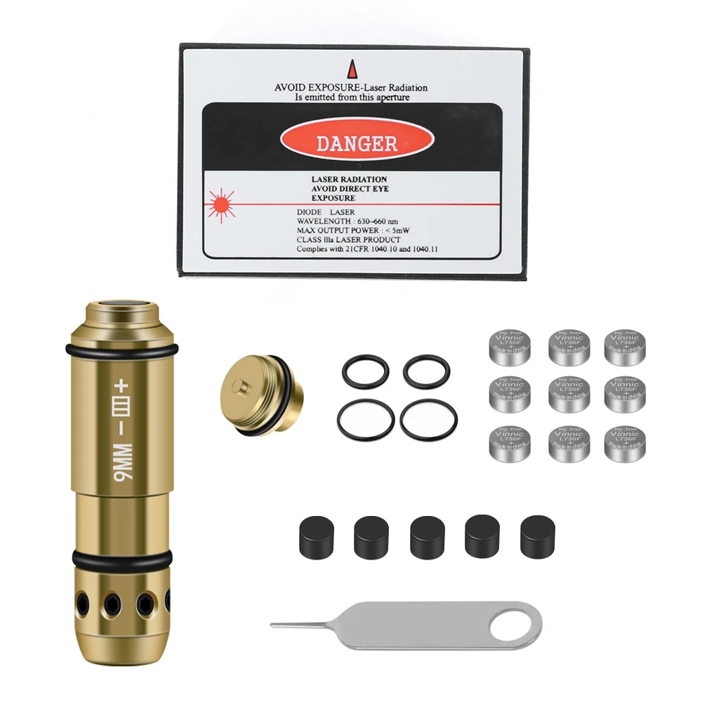 건식 사격 훈련용 레이저 총알, 이중 목적 레이저 포인터, 레이저 보어 사이트, 9mm x 19mm, 2 in 1