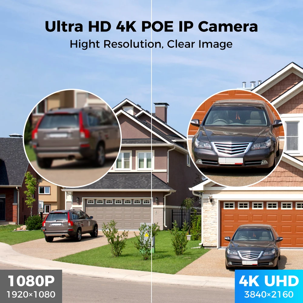 Hiseeu-4K 8MP IP 카메라 야외 POE 비디오 감시 오디오 기록 CCTV 보안 거리 모션 알람 컬러 야간 투시경 ONVIF, 시큐리티 보호 아이피 사진 촬영 정확한 확대 정밀