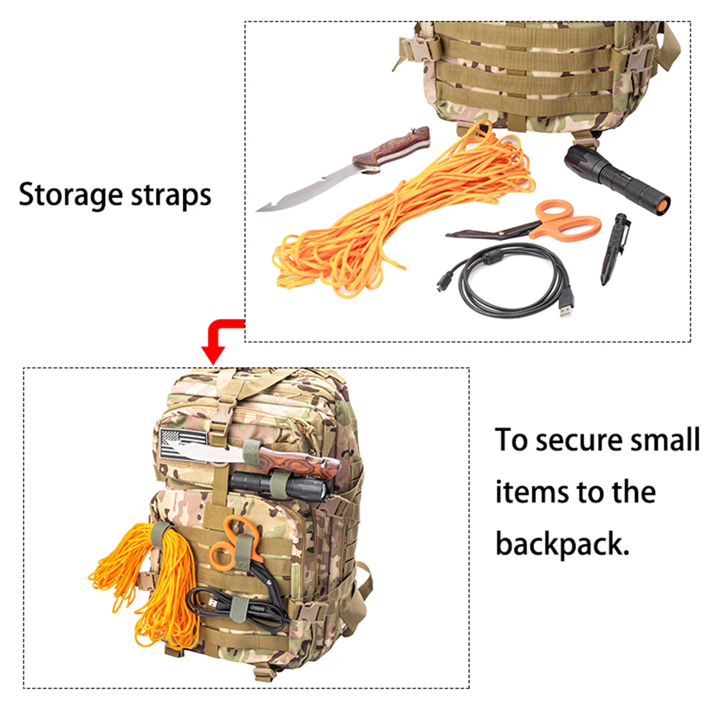 전술 Molle 나일론 스트랩, 재사용 가능한 케이블 타이, 후크 및 루프 패스너 버클, 배낭, 전선, 케이블 정리에 사용, 5 개