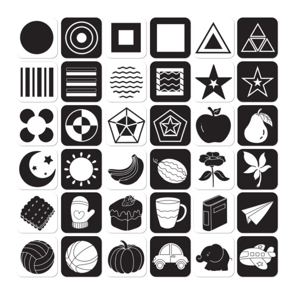 아기 몬테소리 시각 자극 카드, 흑백 카드, 고콘트라스트 모양, 인지 장난감 title=아기 몬테소리 시각 자극 카드, 흑백 카드, 고콘트라스트 모양, 인지 장난감 