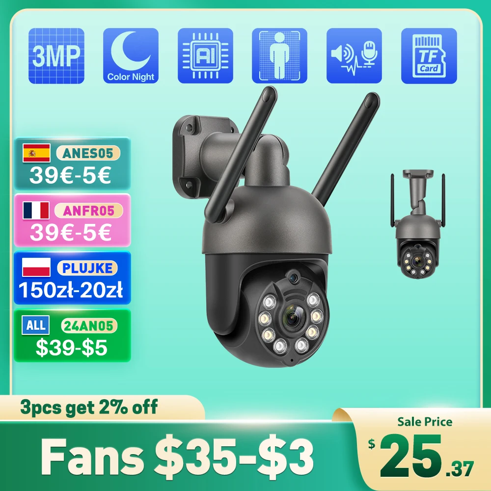 Techage PTZ 와이파이 IP 카메라, 야외 스피드 돔 무선 카메라, 자동 추적 AI 인간 감지, 컬러 나이트 비전, P2P 오디오, 3MP title=Techage PTZ 와이파이 IP 카메라, 야외 스피드 돔 무선 카메라, 자동 추적 AI 인간 감지, 컬러 나이트 비전, P2P 오디오, 3MP 