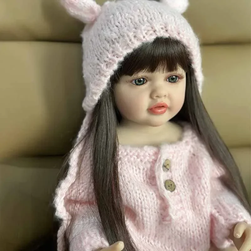 아름다운 모조 아기 실리콘 인형, 전신 실리콘 청소 인형, 환생 인형, 소녀 장난감, 진짜 보이는 아기 인형, 55cm