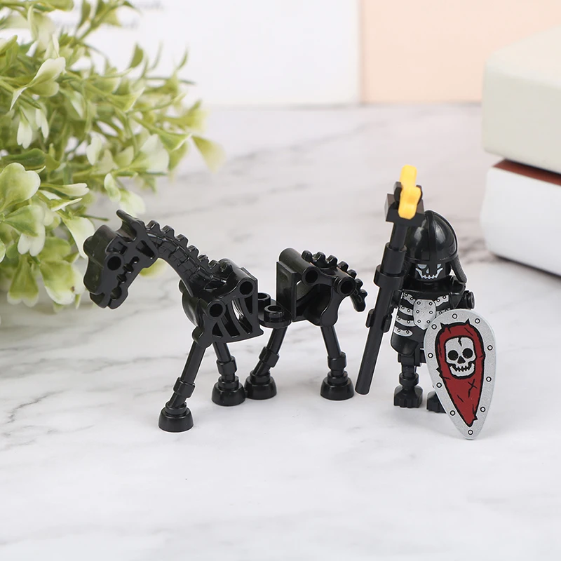 중세 성 기사 피규어, 십자군 로마 군인, 스파르타쿠스 전사, 글라디투스 해골, 말 방패 빌딩 블록 장난감
