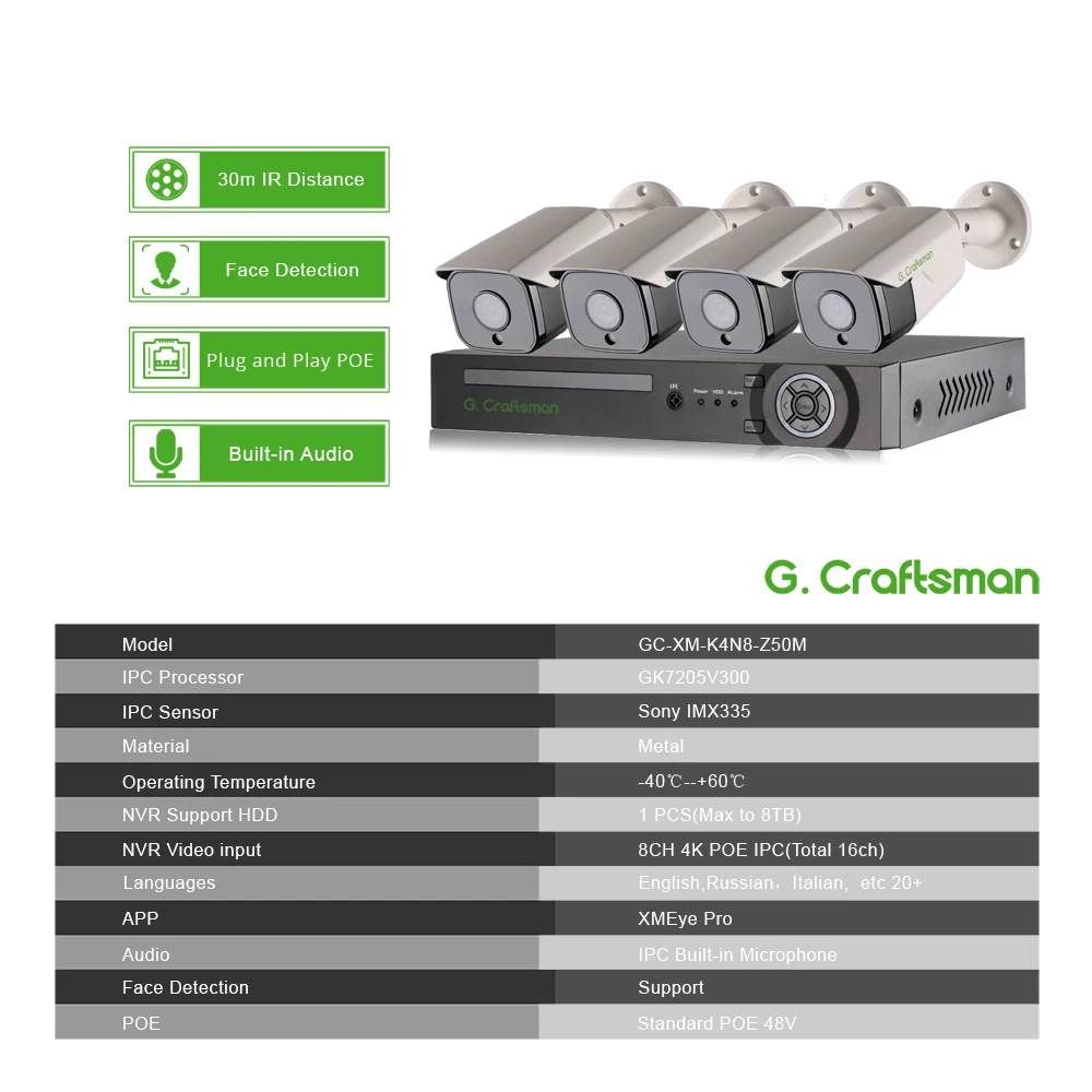 XMeye 소니 얼굴 인식 POE IP 카메라 보안 시스템 키트, 오디오 방수 CCTV 비디오 감시, AI Onvif NVR, 20fps, 6MP