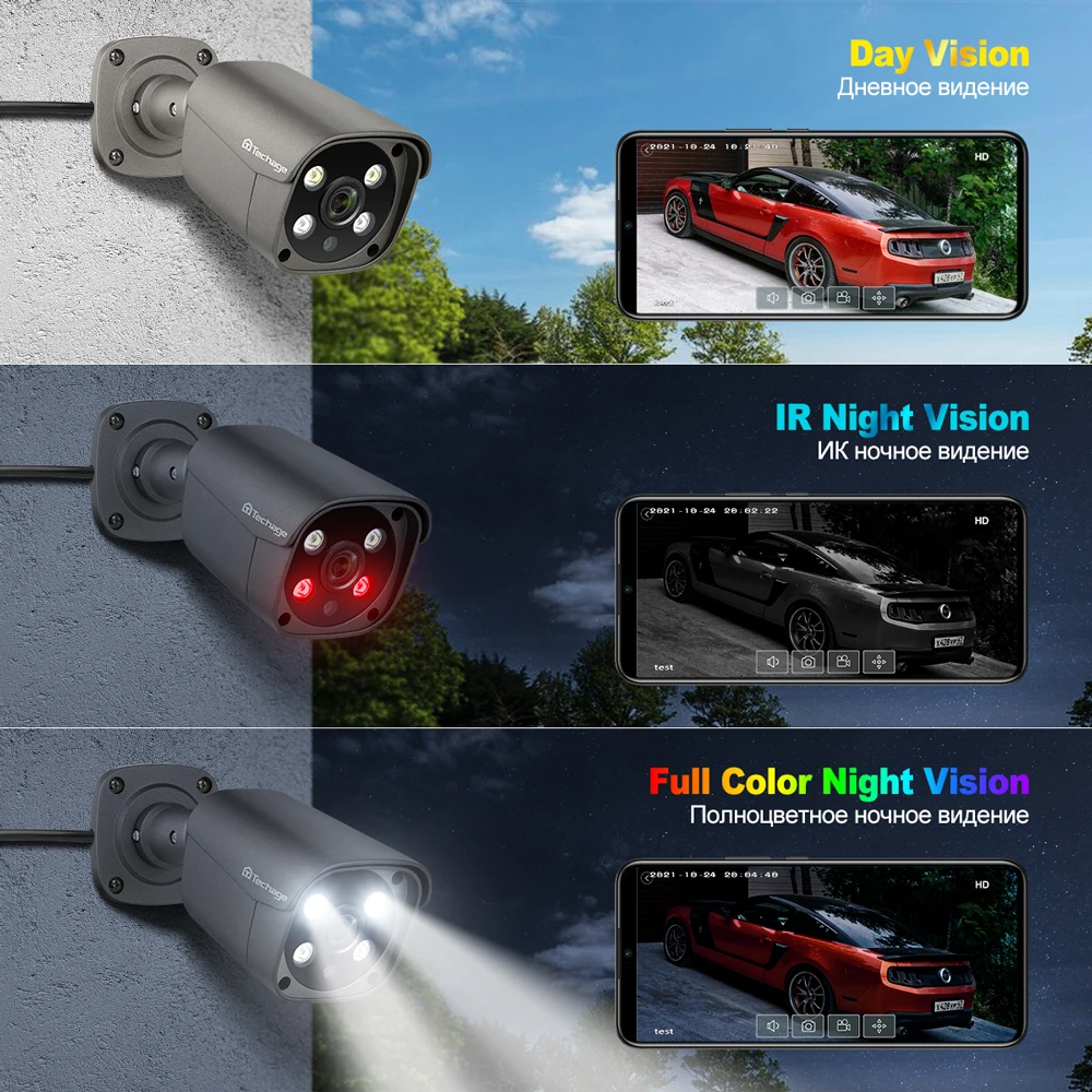 Techage 야외 IP 카메라 얼굴 감지 감시 시스템용 양방향 오디오, 컬러 나이트 비전, H.265 울트라 HD 4K POE 카메라, 8MP