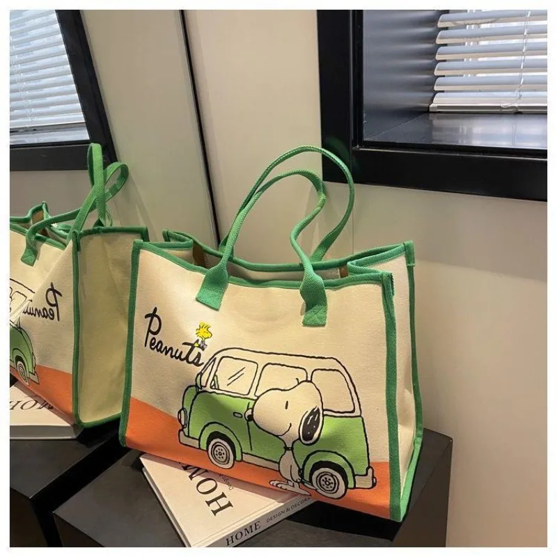 카와이 스누피 토트백, 캔버스 가방, 대용량 만화 여성 패션, 휴대용 PU 귀여운 인쇄 쇼핑백