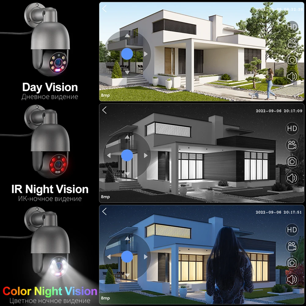 Techage-UHD 8CH 4K PTZ POE 보안 카메라 시스템, 2K 5MP 컬러 나이트 비전 CCTV 비디오 감시 보호 키트 인간 감지