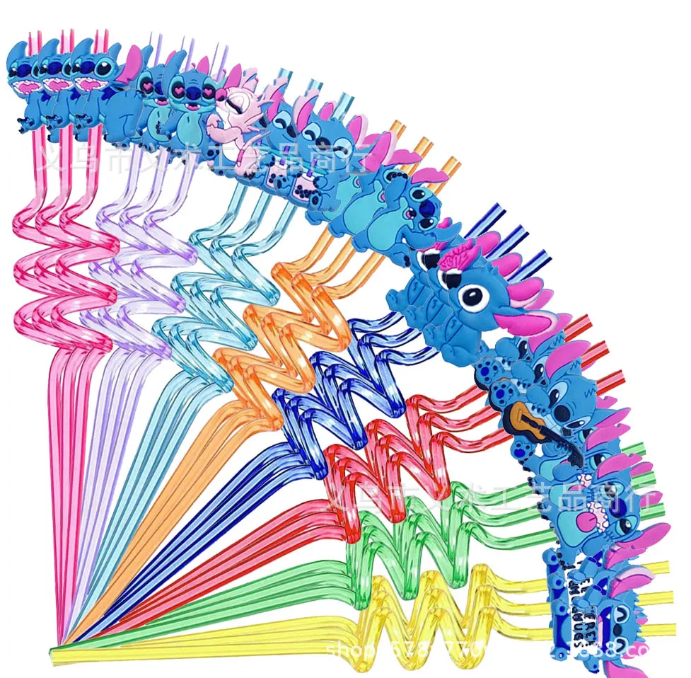 디즈니 애니메이션 피규어 스티치 재사용 가능한 빨대, 카와이 릴로 및 스티치 파티 장식, 휴일 선물, 생일 파티 용품, 크리스마스