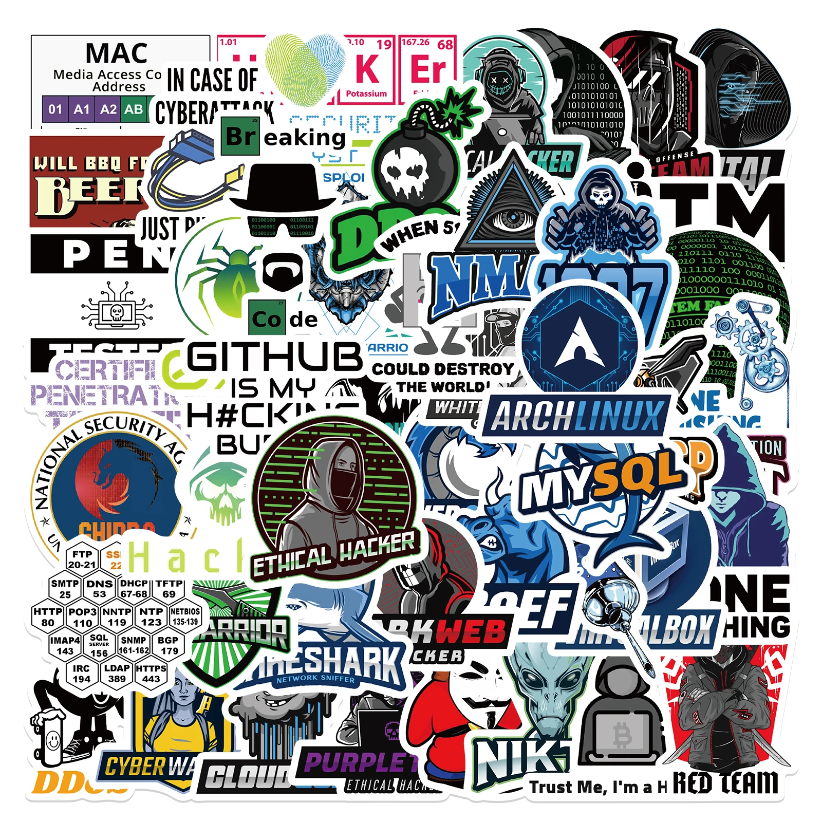 해커 프로그래밍 스티커 DIY 방수 노트북 휴대폰 스케이트보드 냉장고 기타 수하물 자동차 어린이 스티커 데칼 장난감, 50 개