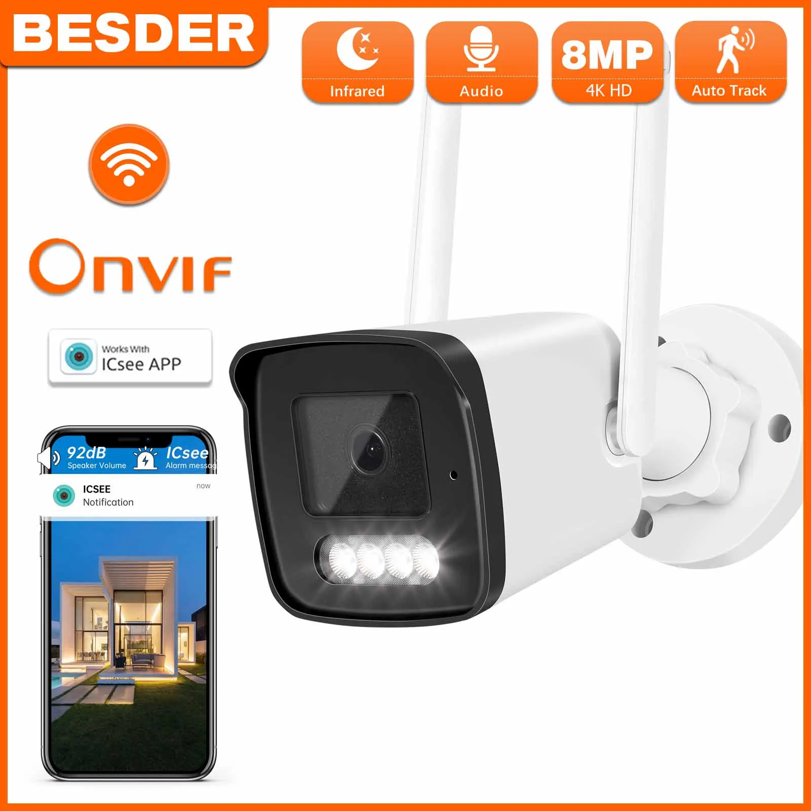 BESDER 8MP 오디오 불릿 IP 카메라, 와이파이 무선 AI 인간 감지, iCSee 4K CCTV 야외 감시 카메라, SD 카드 슬롯 포함 title=BESDER 8MP 오디오 불릿 IP 카메라, 와이파이 무선 AI 인간 감지, iCSee 4K CCTV 야외 감시 카메라, SD 카드 슬롯 포함 